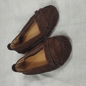Peace Moccasin Emily Shoes Slip On Loafers Brown Suede Hard sole Women Size 6.5